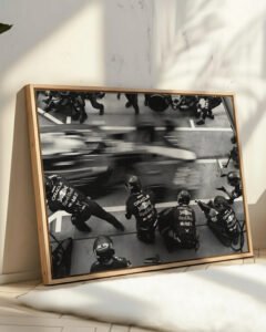 Black and White F1 Wall Art | Vintage Pit Crew Photography Poster wall art print