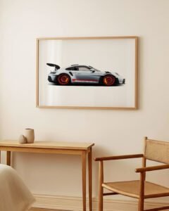 Porsche GT3 RS wall art Porsche 911 illustration poster GT3 RS side profile print Porsche enthusiast wall decor Automotive illustration wall art