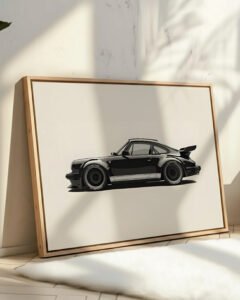 black 911 wall art, vintage 930 turbo print, automotive illustration poster, semi-gloss car poster