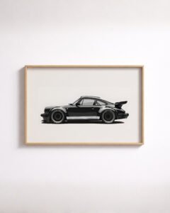black 911 wall art, vintage 930 turbo print, automotive illustration poster, semi-gloss car poster