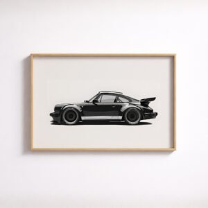 black 911 wall art, vintage 930 turbo print, automotive illustration poster, semi-gloss car poster