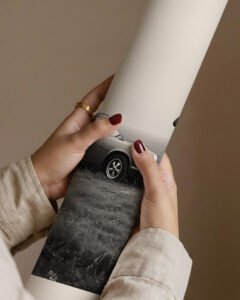 Vintage Porsche 911 with Horses in Black and White Wall Art Print – Luxury Matte Poster | Montclair Collective