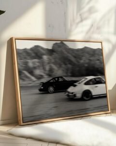 Porsche 911 racing wall art Vintage Porsche 911 print Black and white automotive poster Luxury car wall decor Collector automotive artwork