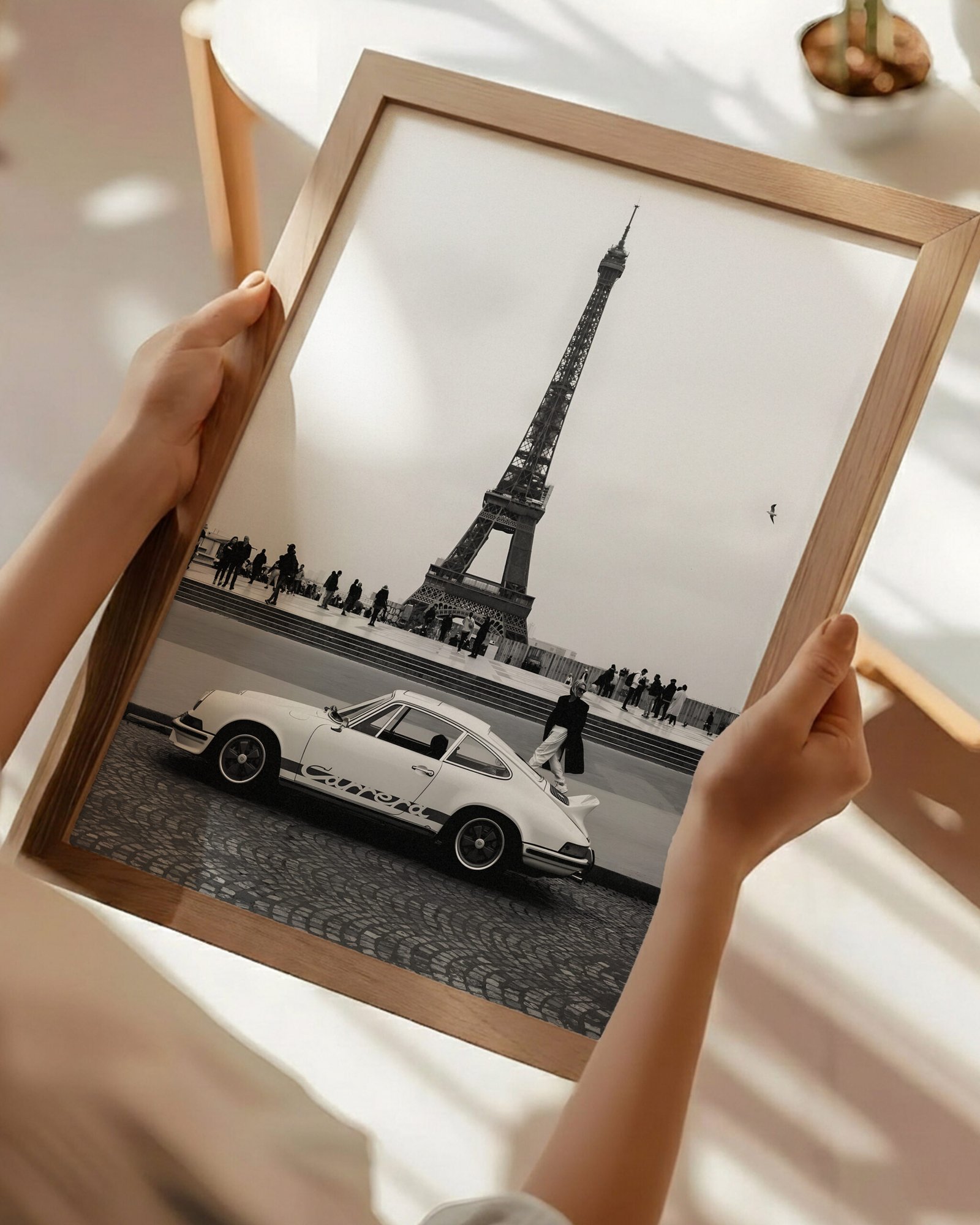 A refined black and white Porsche 911 wall art print set in Paris with the Eiffel Tower. Museum-quality matte finish designed for elevated, modern interiors. A refined black and white Porsche 911 wall art print set in Paris with the Eiffel Tower. Museum-quality matte finish designed for elevated, modern interiors.