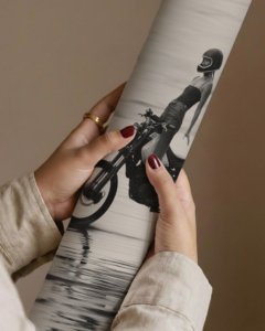 Woman Dirt Bike Dune Jump B&W Poster