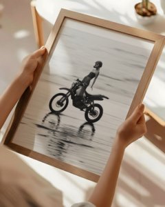 Woman Dirt Bike Dune Jump B&W Poster