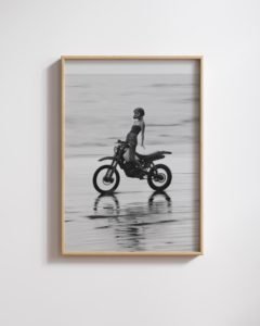 Woman Dirt Bike Dune Jump B&W Poster
