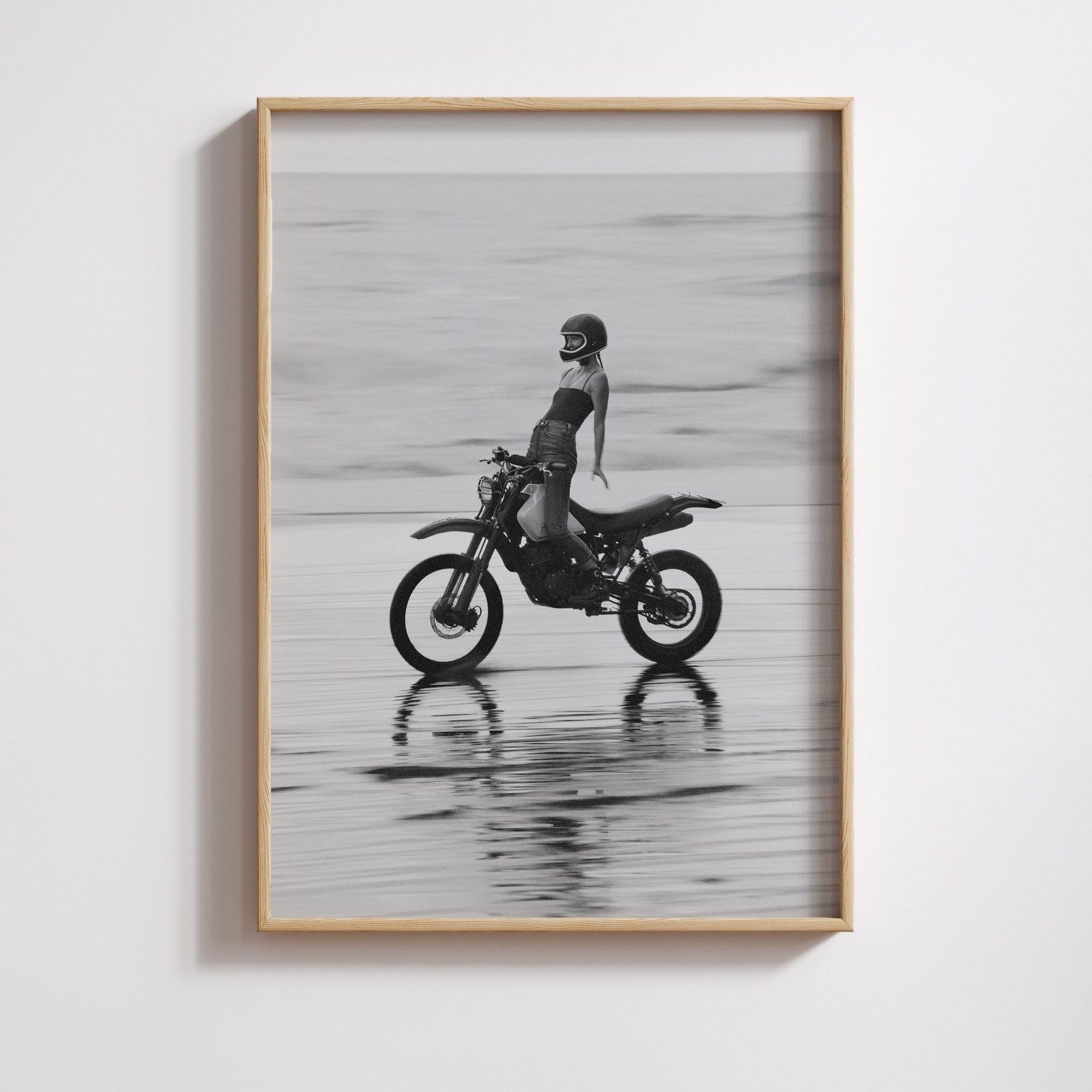 Woman Dirt Bike Dune Jump B&W Poster