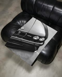 Black and white portrait print of BMW E30 M3 classic performance car