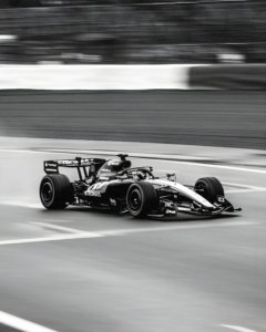 Mercedes Formula 1 race car speeding on track with motion blur background – dynamic F1 motorsport wall art print