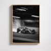 blurred F1 car poster for living room, luxury motorsport wall art for office, black and white Formula 1 motion poster