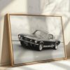 Black-and-white archival print of a 1967 Mustang, cinematic fine art photography capturing sleek lines, motion, and nostalgia.