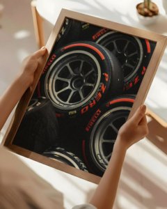 Pirelli racing tires poster for living room, luxury automotive wall art for office, motorsport tire poster minimalist decor