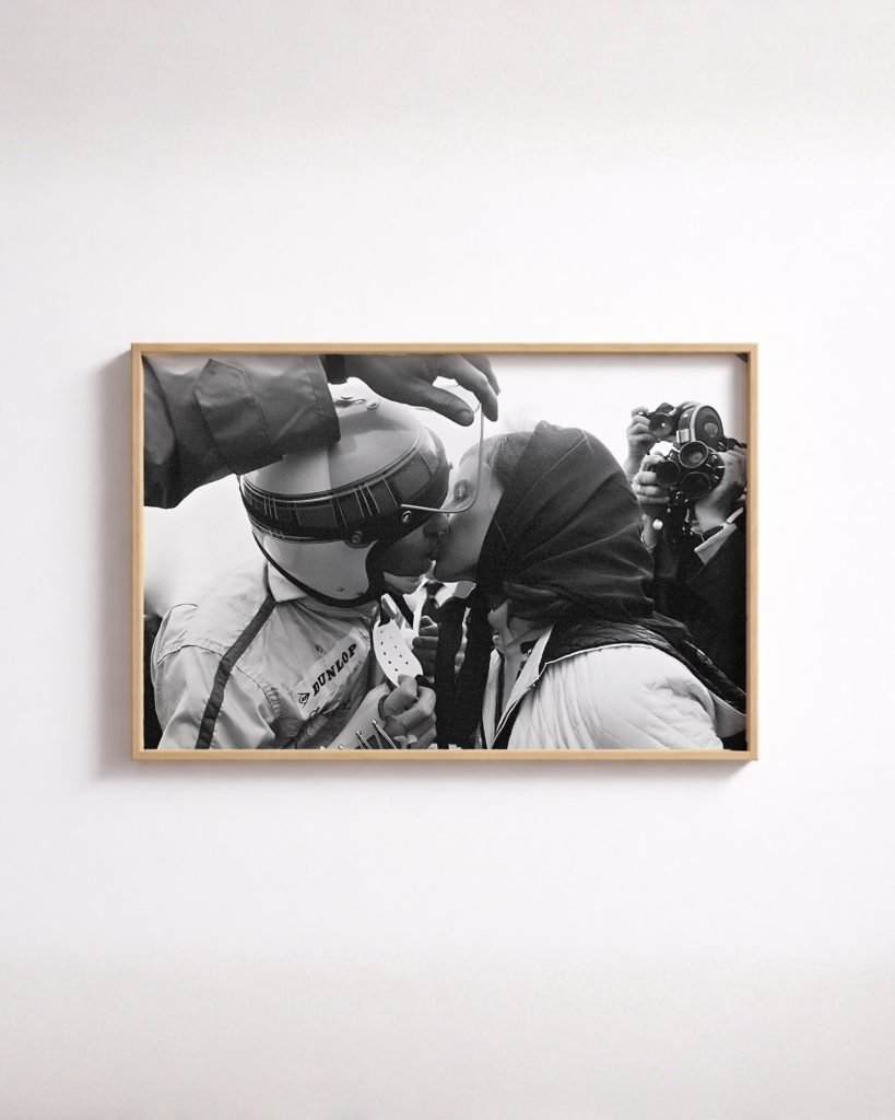 vintage Formula 1 poster for living room, luxury F1 wall art for office, historic motorsport kiss photograph poster