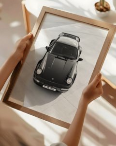 Black and white portrait print of Porsche 911 930 Turbo classic sports car