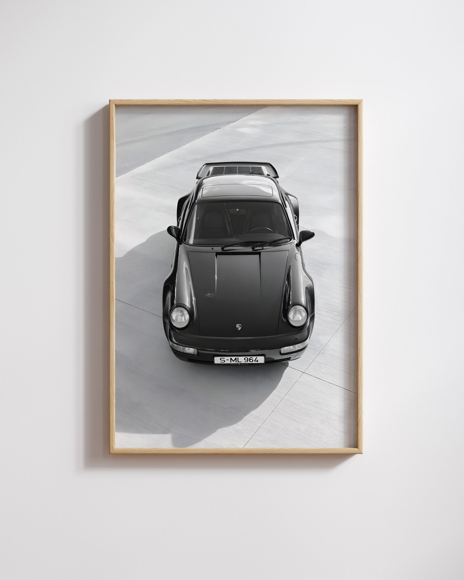Black and white portrait print of Porsche 911 930 Turbo classic sports car
