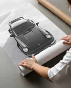 Black and white portrait print of Porsche 911 930 Turbo classic sports car