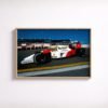 Full colour print of Ayrton Senna driving McLaren Formula One car during 1991 season